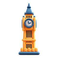 Stylized big ben clock tower 3d render illustration against transparent background
