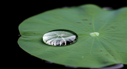 Serene Water Droplet on Lotus Leaf Symbolizing Purity and Tranquility