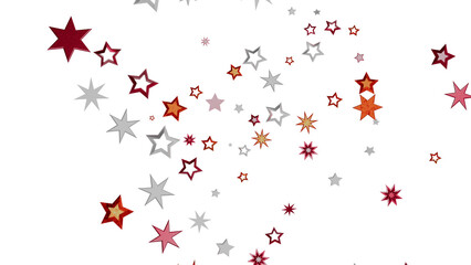 Festive background with scattered stars in red, orange, and gray shades on a white background. Perfect for holidays and celebrations.