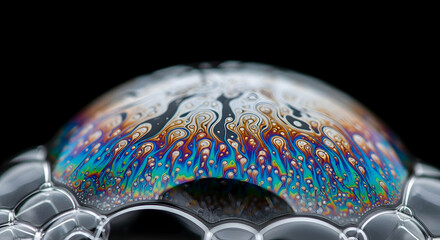 Iridescent Film Capturing Rainbow Hues on a Soap Bubble Hemisphere