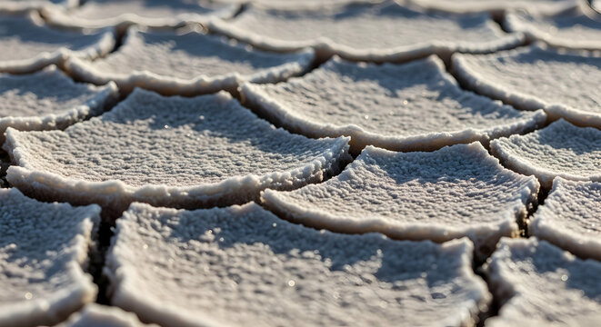 Brittle Ground Forms a Mosaic on a Dry Lake Bed Under Sunlight