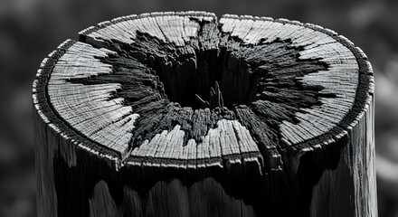 Weathered Wisdom An Aged Wood Post Exhibiting The Art Of Decay Monochrome