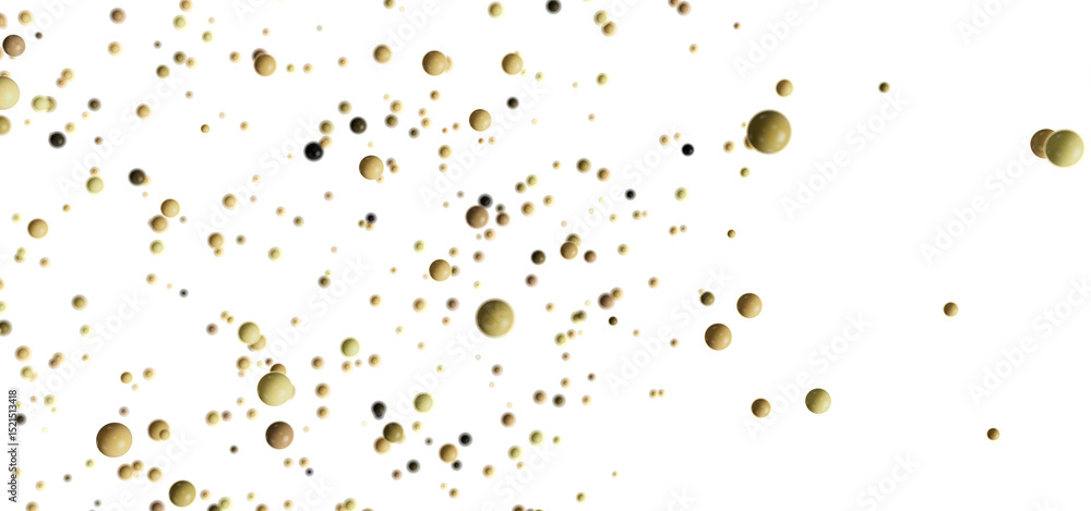 Poster a captivating image of golden spheres scattered on a white backdrop. ideal for presentations, websit