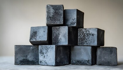 Dark gray cubes stacked in a geometric arrangement.