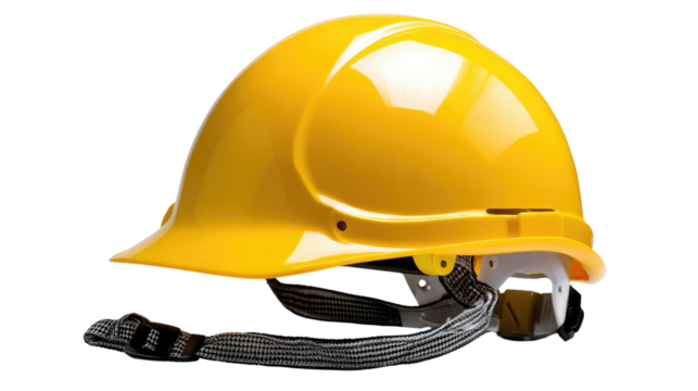 Safety First: A vibrant yellow construction helmet, designed to protect the wearer's head from workplace hazards, showcasing durability, design, and safety protocols.