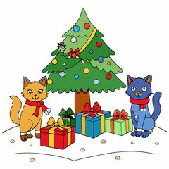 christmas cat and gifts