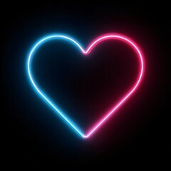 Neon glowing heart outline in blue and pink colors on black background, perfect for love, nightlife, or digital design projects