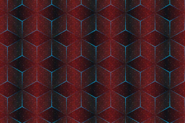 Abstract Geometric Pattern of Interlocking Cubes in Deep Red and Dark Blue