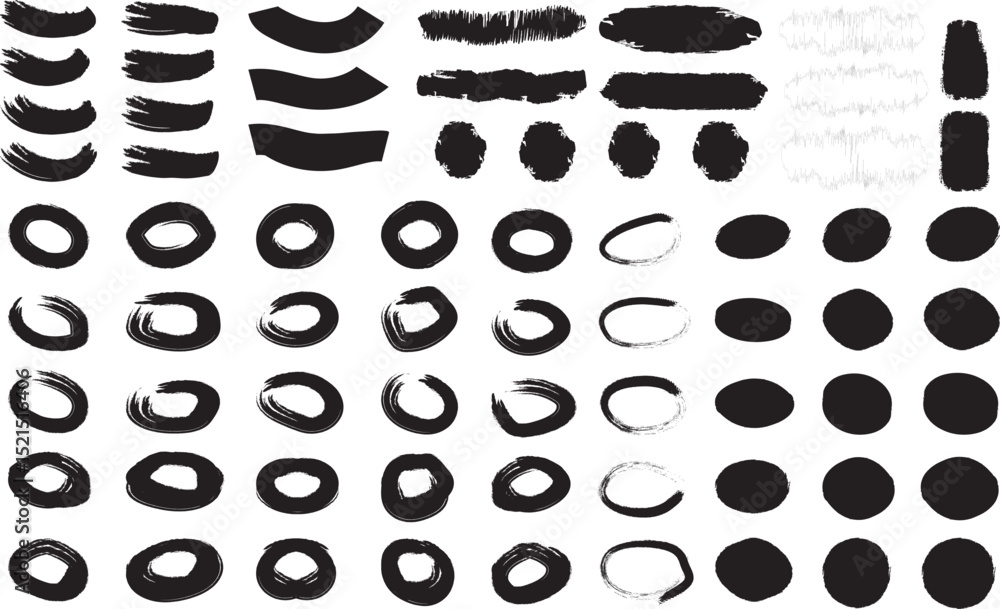 Poster mega bundle of different ink brush strokes:rectangle,square and round freehand drawings.ink splatter