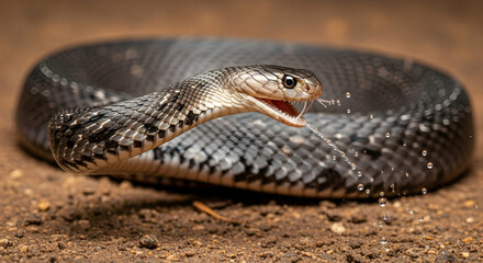 Fototapeta premium Majestic Cobra Striking With Water Droplets In A Display Of Frightening Beauty