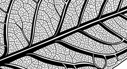 Striking Black And White Leaf Vein Pattern Botanical Illustration
