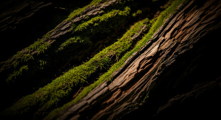 Textured Bark With Moss In Shadowy Forest Ground Natural Elements