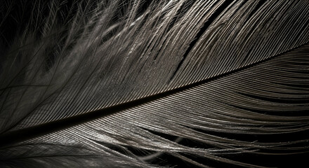 Obraz premium Elegant Feather In Macro Photography With Detailed Texture On Black Backdrop