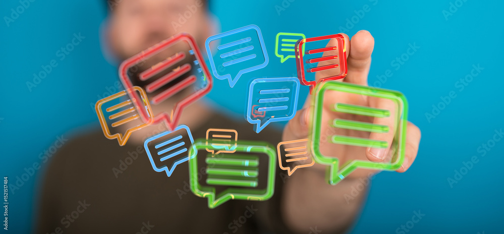 Poster abstract image of colorful message bubbles. great for communication, social media, or online chat co