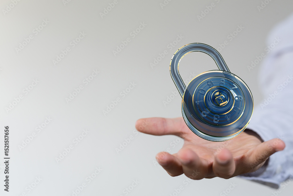 Poster high-quality image depicting a digital lock, symbolizing data security and online protection.