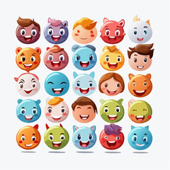 Png cartoon faces, abstract design mascots - y2k stickers and badges, happy, angry expressions, sticker and icons with different face expressions
