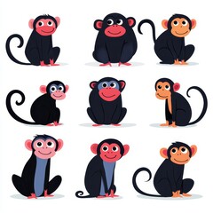 Obraz premium The Monkey Set features a modern illustration on a white background, ideal for graphic design and editable for various applications