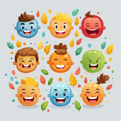 Png cartoon faces, abstract design mascots - y2k stickers and badges, happy, angry expressions, sticker and icons with different face expressions