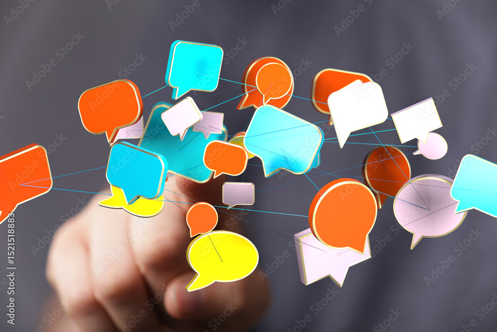Leinwandbilder Abstract image of interconnected speech bubbles, symbolizing global communication and networking.