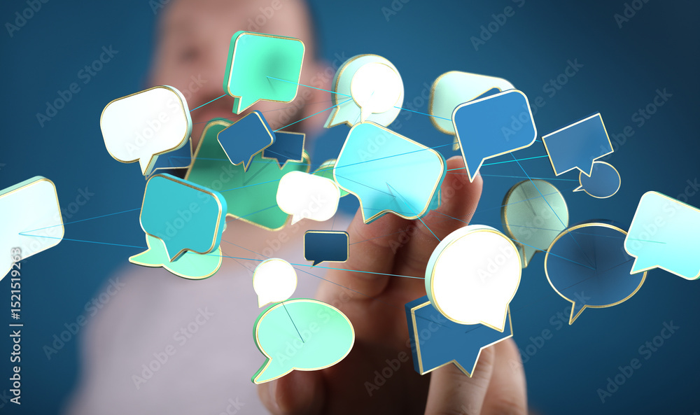 Poster concept image of interconnected speech bubbles, symbolizing global communication and networking.