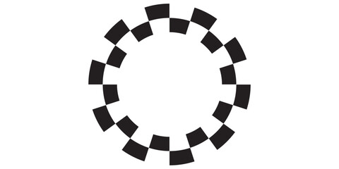 Abstract checkered circle frame vector illustration. Vintage black and white alternating square tiles circular border. Checkerboard round race flag.
