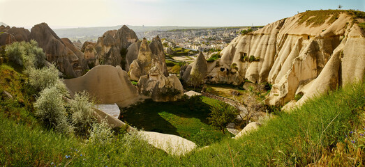 Panorama of Goreme town in Cappadocia, Turkey