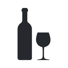 Elegant Wine Bottle and Glass Silhouette for Sophisticated Branding and Design Projects Representing Celebration and Refinement in Dark Gray