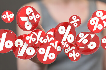 Attractive image of red percentage symbols floating, ideal for sales, discounts, and finance.