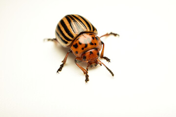 Colorado potato beetle, top view, on white background.