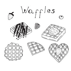 Waffles set hand drawing, doodles, vector illustration