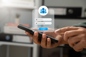 Man using smartphone to encrypt data and strengthen cybersecurity, Protecting personal and...