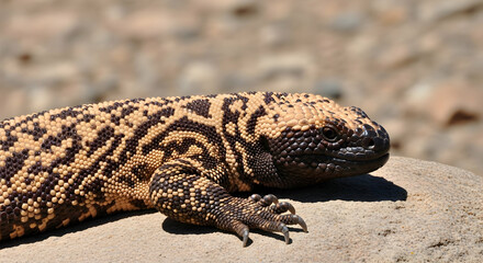 Close Up Of A Gila Monster Resting On A Rock In Natural Habitat