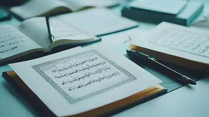 Close Up Of Open Books And Journals On A Desk