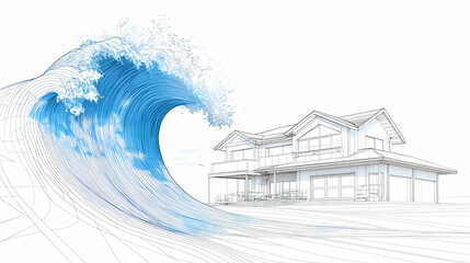 Powerful Wave Approaching Coastal House