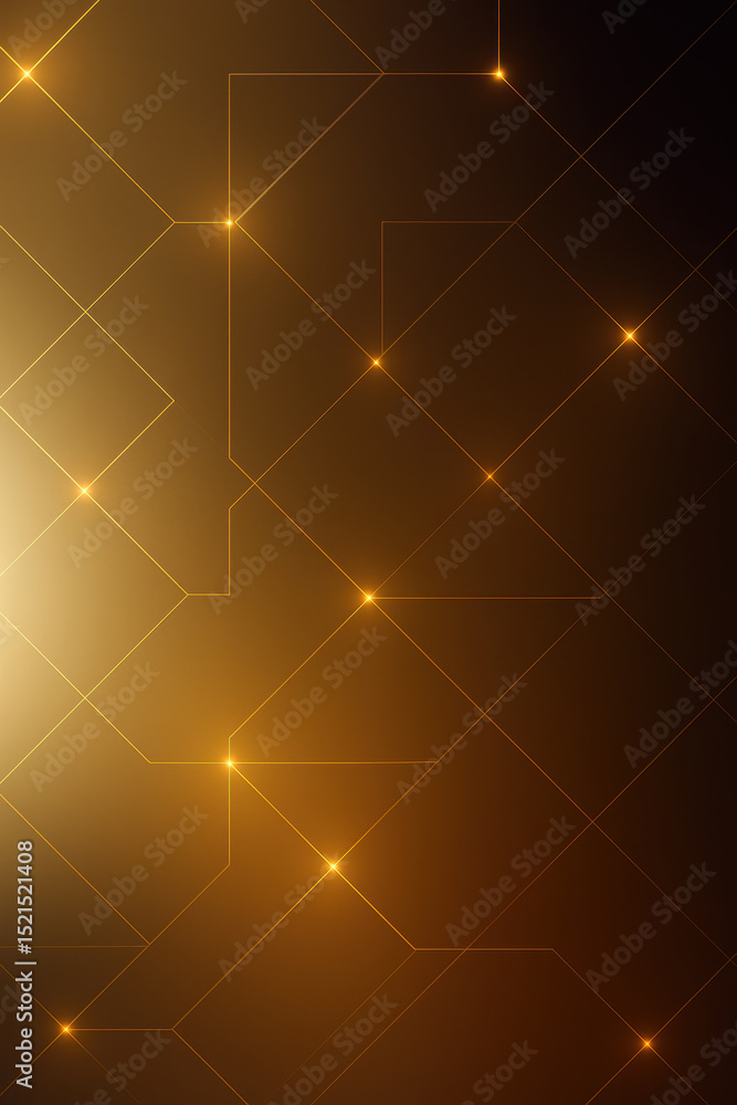 Poster elegant geometric pattern with glowing lines and hexagonal shapes in warm golden tones, creating mod