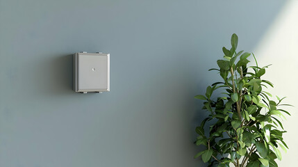 Modern White Square Wall Switch with Green Plant