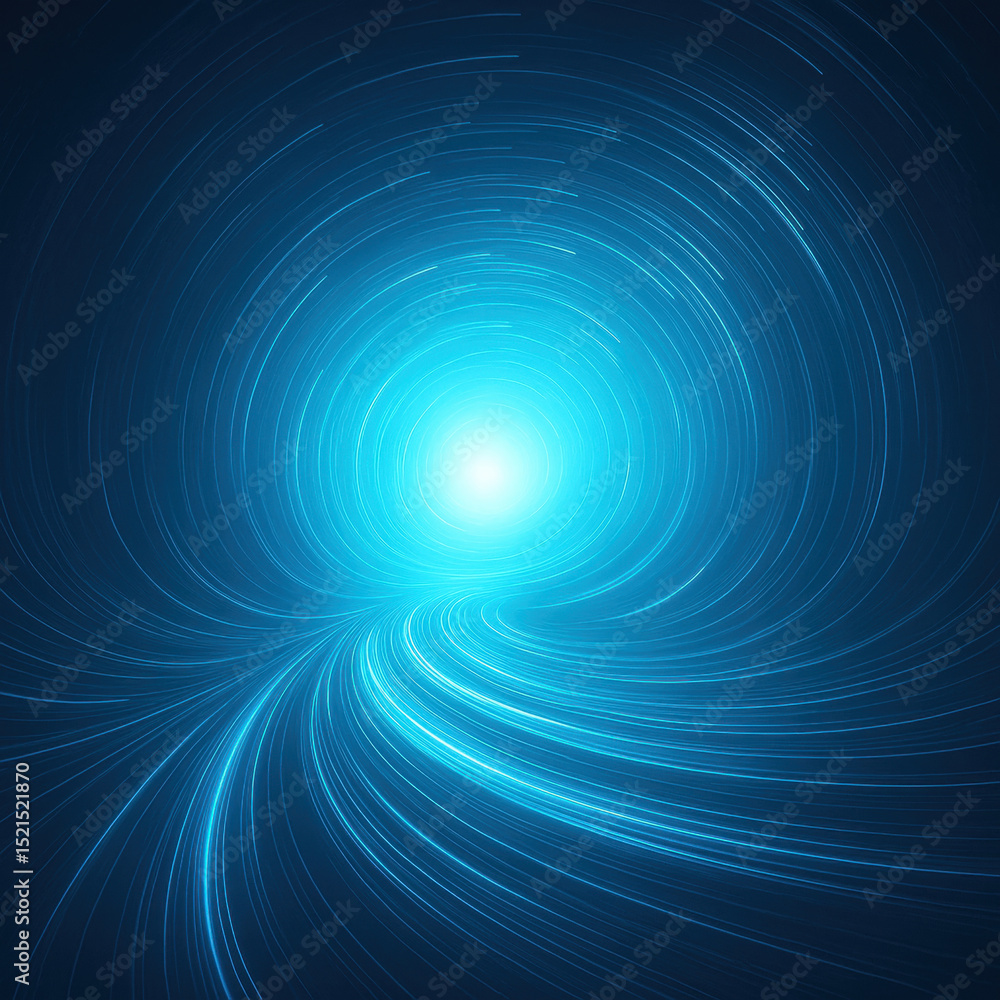 Poster mesmerizing swirl of blue light creates dynamic tunnel effect, evoking sense of movement and depth. 