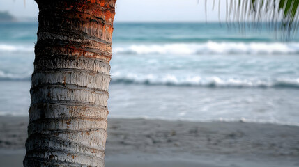 Close Up Of Palm Tree Trunk On Tropical Beach