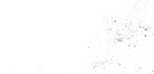 Abstract image featuring a white background adorned with sparsely scattered silver stars. Ideal for backgrounds, textures, and festive designs.