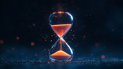 Glowing Hourglass With Orange Sand Against Dark Background