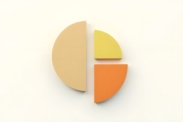 A illustration depicting colorful geometric chart segments in shades of orange, yellow, and beige. The abstract design showcases a vivid pie chart, ideal for presentations.