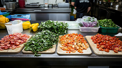 Colorful Chopped Vegetables On Kitchen Counter