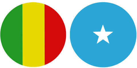 Mali Official flag with Somalia national flag, both countries flags are in Round shape and isolated on white background
Circular colorful design Flag with together.
Somalian Flag