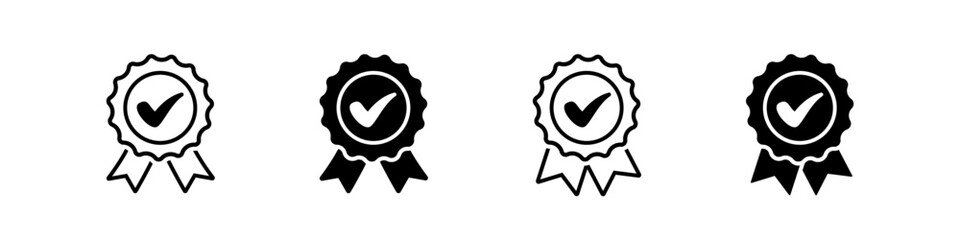 Badge icon. Award sign vector set. Achievement sign set. Checkmark prize reward badge. Winner best reward isolated icon set.