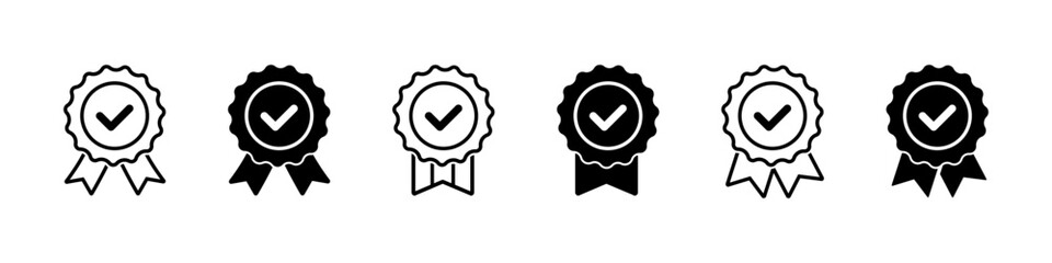 Badge icon. Award sign vector set. Achievement sign set. Checkmark prize reward badge. Winner best reward isolated icon set.