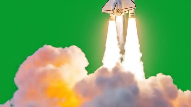 Rocket launch on green screen
