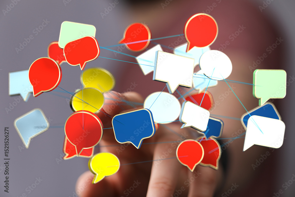 Leinwandbilder Image of interconnected speech bubbles representing global communication and networking.