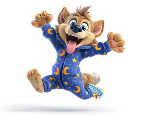 3D cartoon of a cheerful werewolf puppy footie pajamas