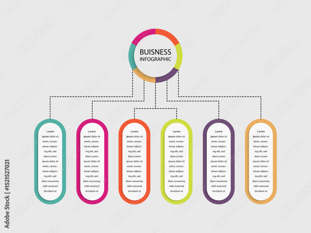 Poster vector infographic 3d long circle label, infographic with number 6 options processes.