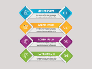 Concept of arrow business model with 4 successive steps. Four colorful graphic elements. Timeline design for brochure, presentation. Infographic design layout.